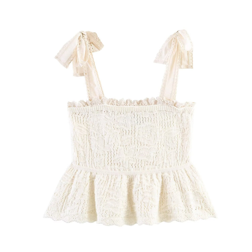 Women's bow decoration knitted top