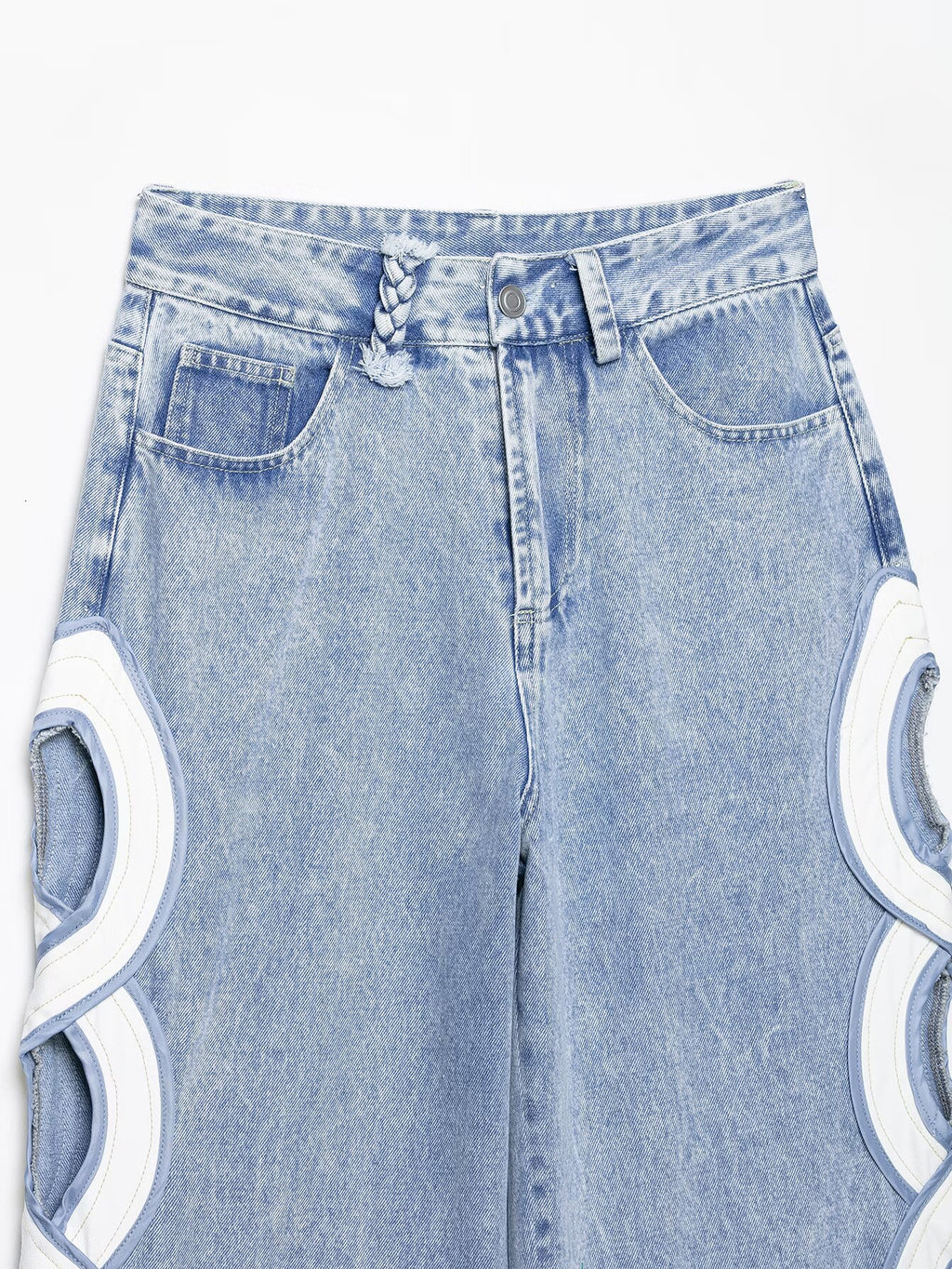 Women's hollow design high waisted straight jeans