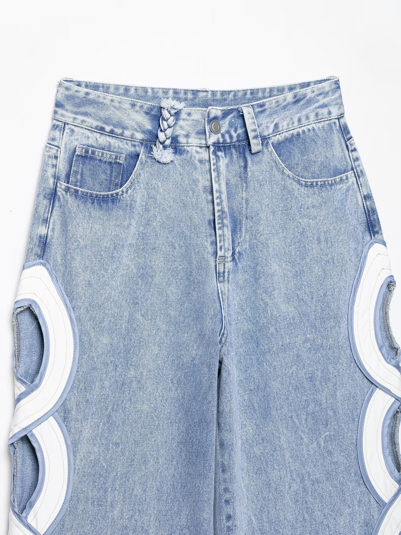 Women's hollow design high waisted straight jeans