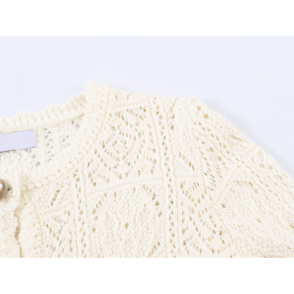 Women's short jacquard cotton knitted cardigan