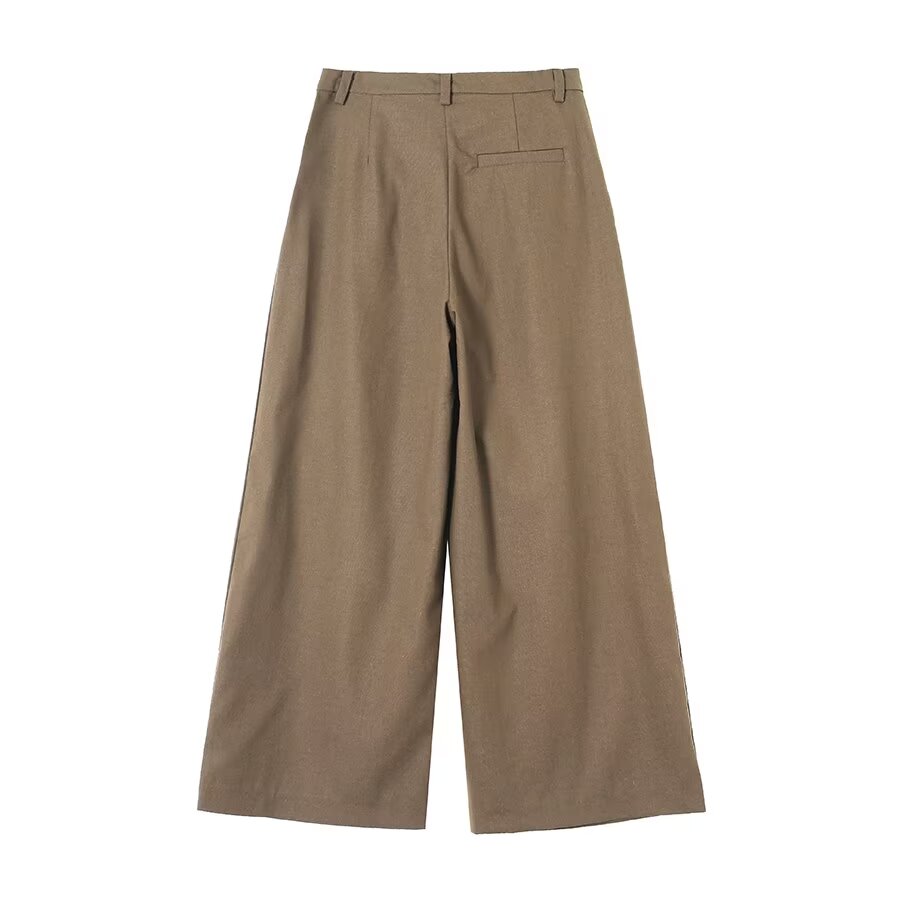 Women's pleated decorative linen blended wide leg pants