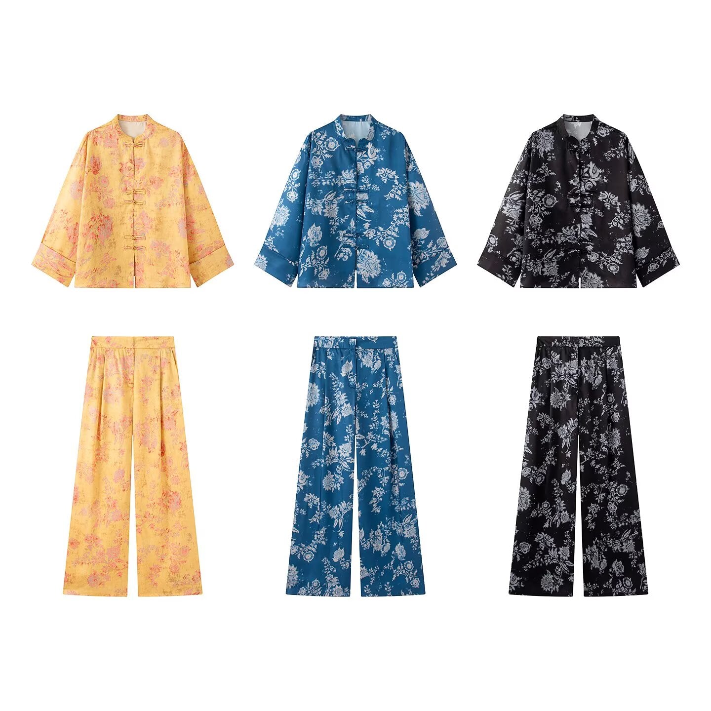 suit Women's 2 pieces new Chinese style stand collar printed top+Pants