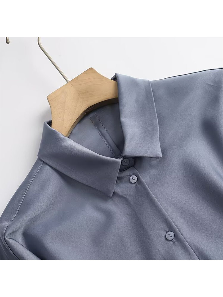 Women's comfortable casual drape satin shirt