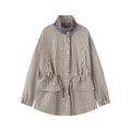 Women's casual stand collar waist cinched plaid Coat