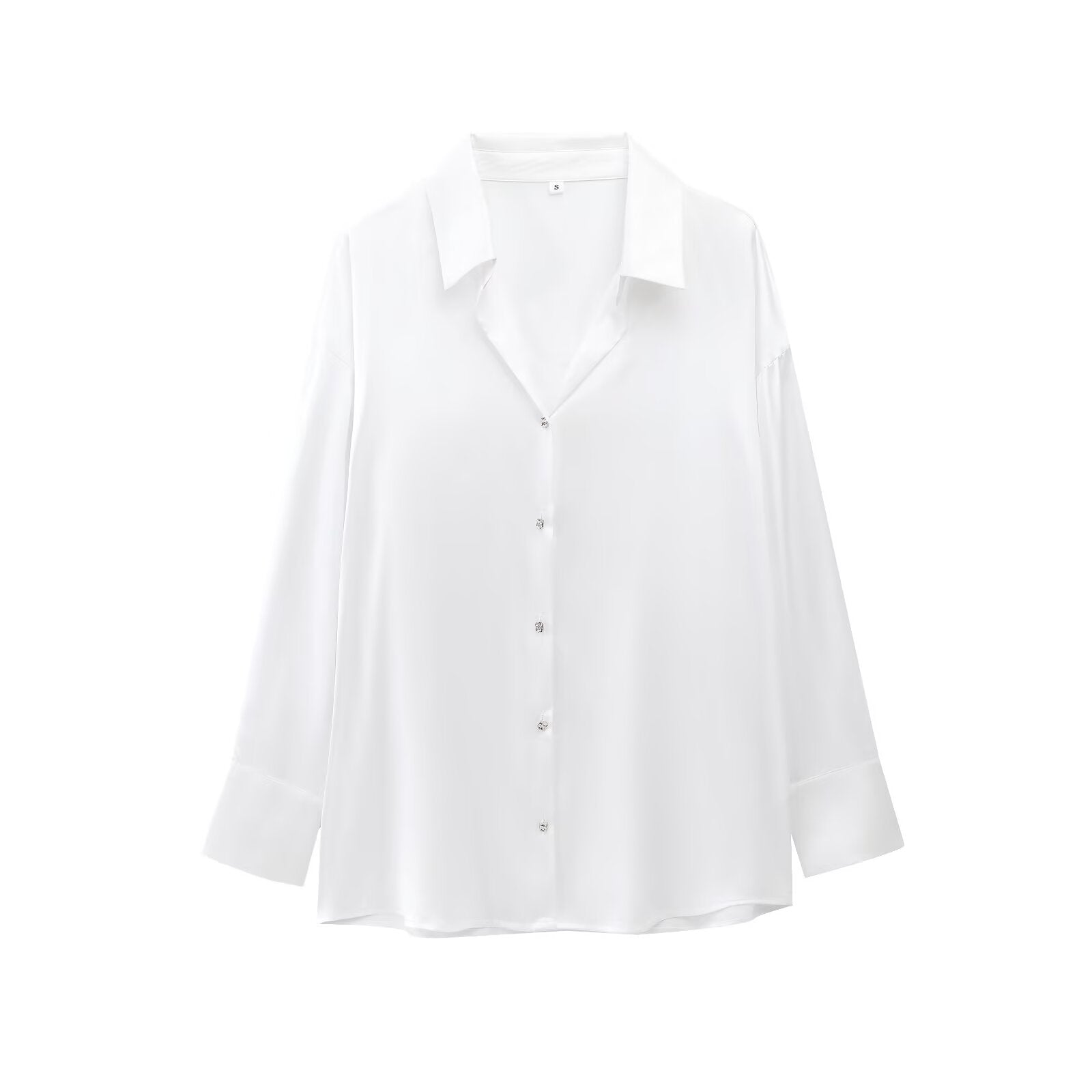 Women's new fashion casual single breasted shirt long sleeved satin textured shirt