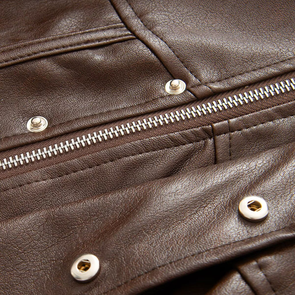 2026 Women's slim stand collar PU leather jacket