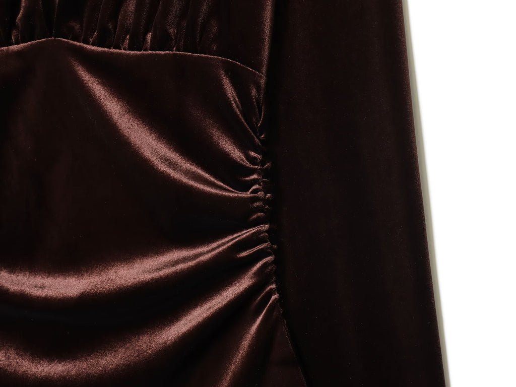 Women's slim V-neck velvet Midi dress