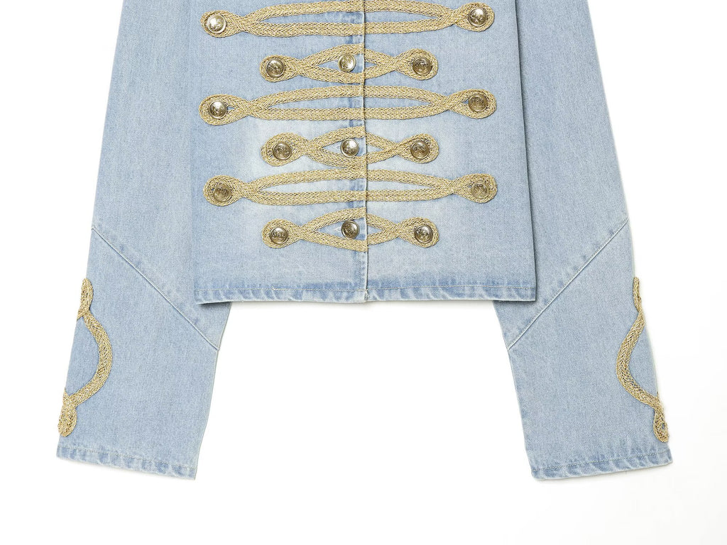 Women's button decoration short denim Coat