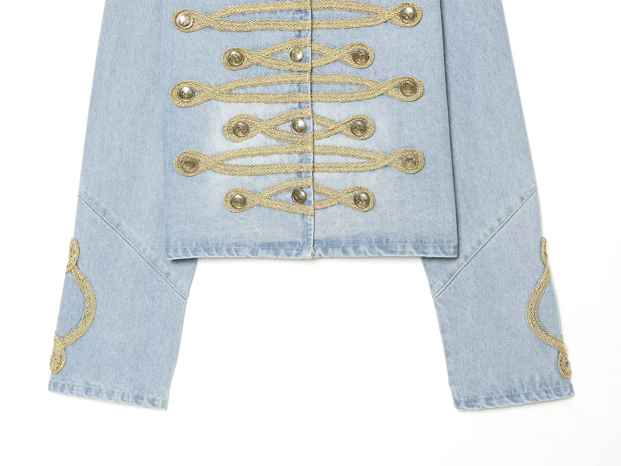 Women's button decoration short denim Coat