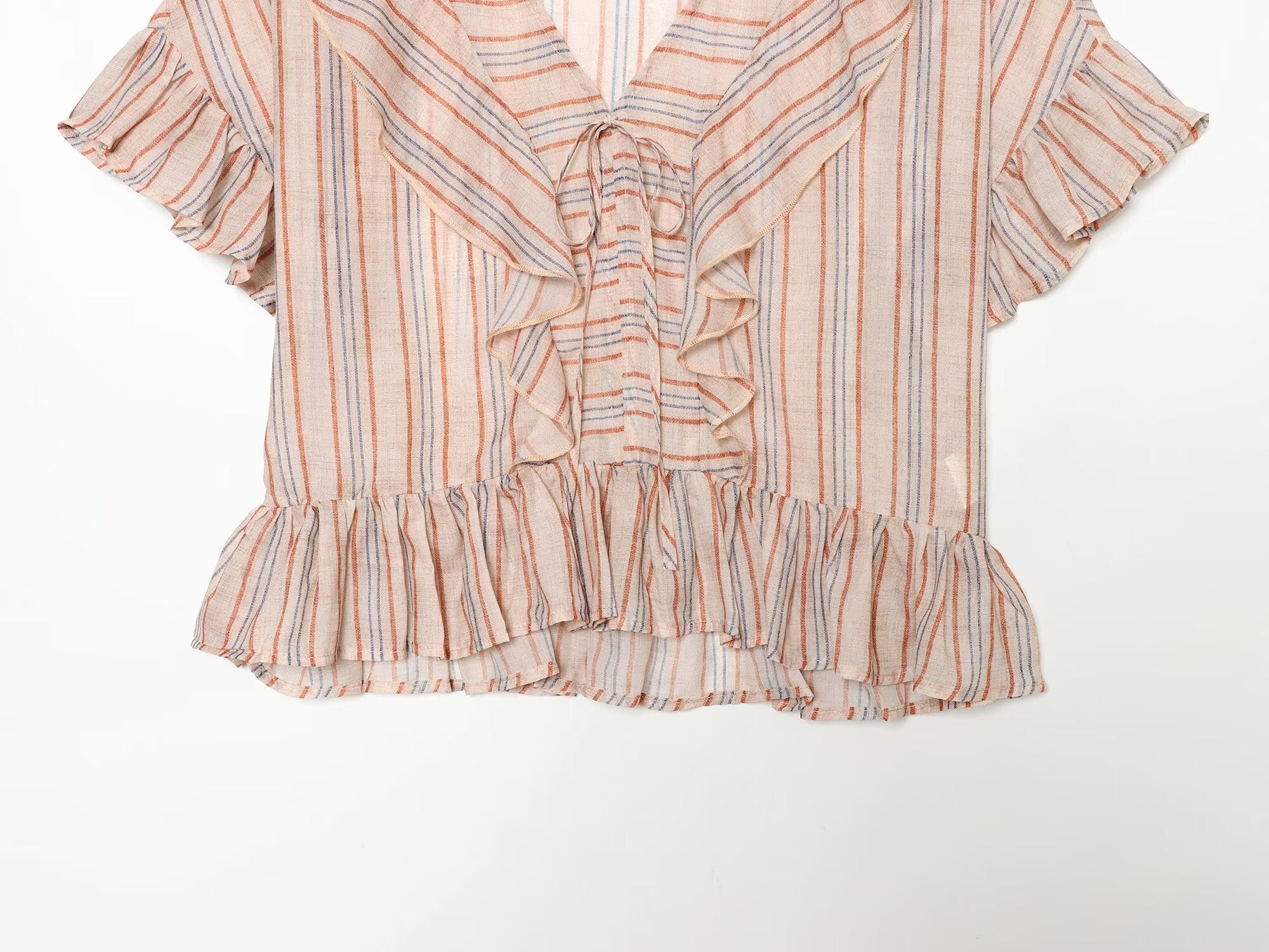suit Women's 2 pieces striped layered decorative shirt+shorts