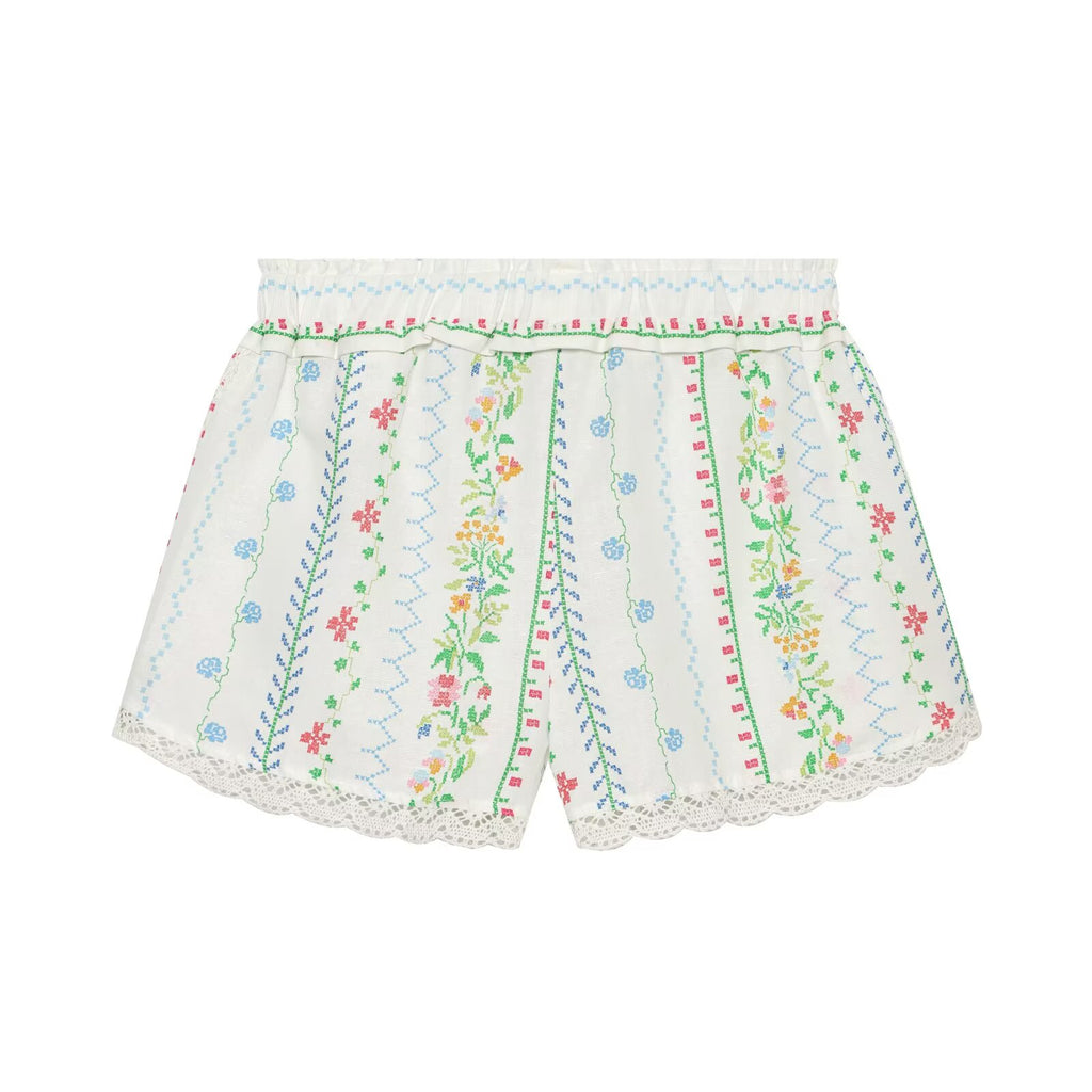 suit Women's 2 pieces linen blend printed asymmetrical top+shorts