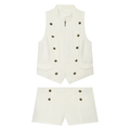 suit Women's 2 pieces zipper button up decoration sleeveless top+shorts