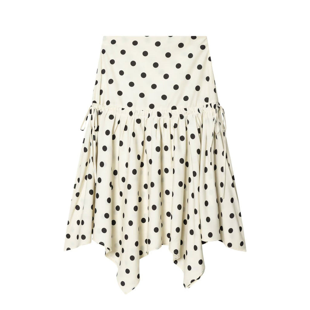 Women's asymmetrical polka dot MIDI skirt