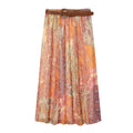 Women's With Belt Printed Midi Skirt