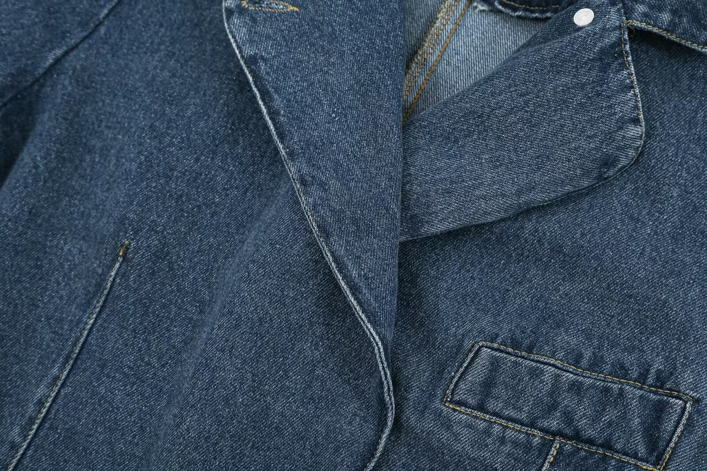 suit Women's 2 pieces short denim Blazer Coat +high waisted flared jeans
