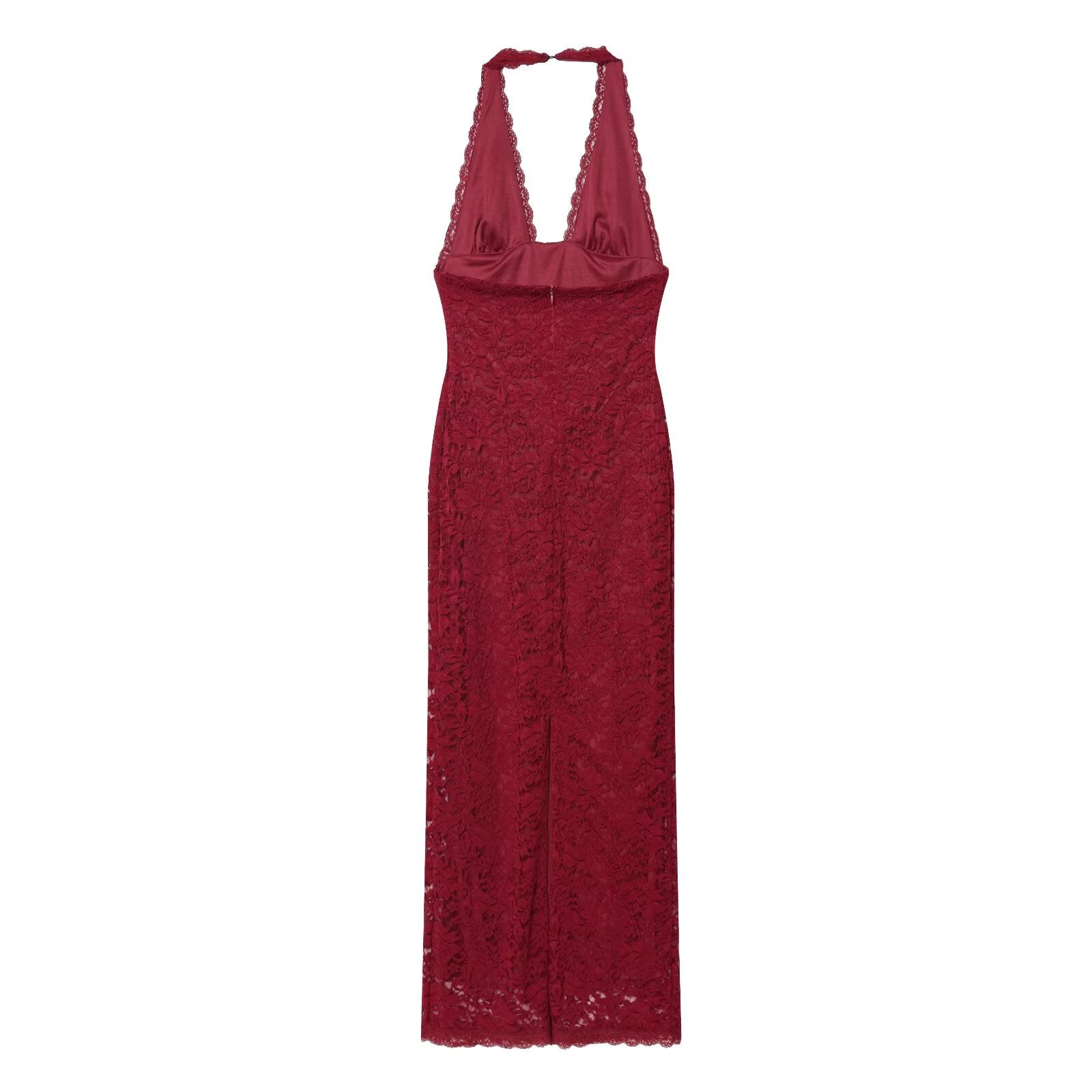 Women's slim hanging neck lace MIDI dress