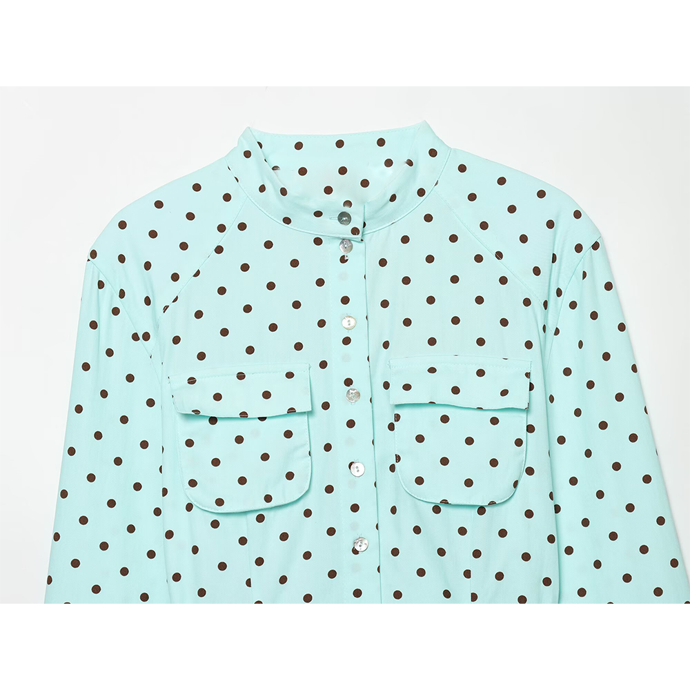 suit Women's 2 pieces polka dot pocket mini shorts+shirt style Coat