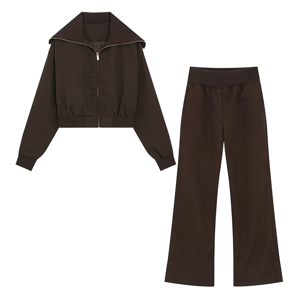 suit Women's 2 pieces ribbed collar short jacket Coat+Pants