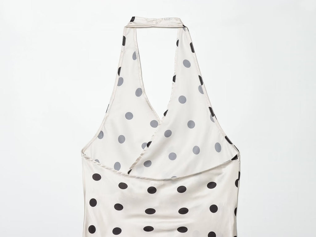 Women's Satin textured polka dot hanging neck top