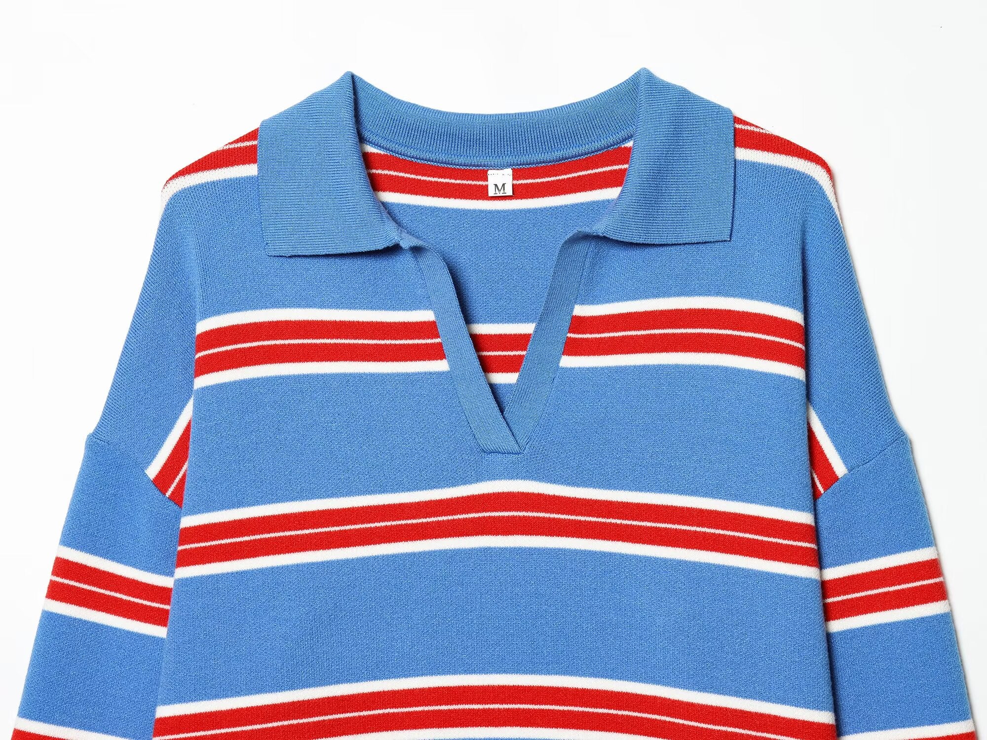 Women's casual striped knitted polo shirt