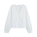 Women's embroidered V-neck poplin shirt