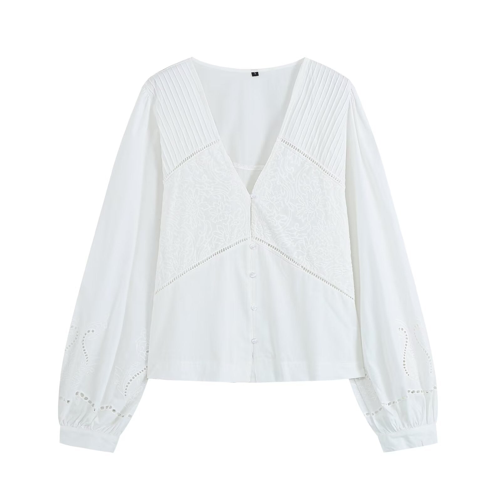 Women's embroidered V-neck poplin shirt