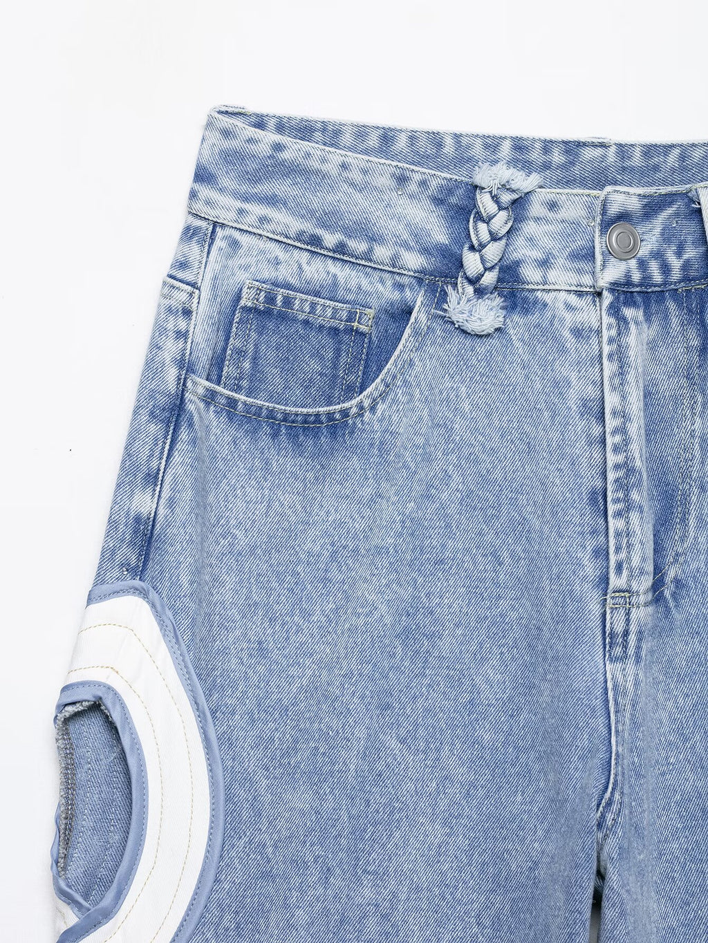 Women's hollow design high waisted straight jeans