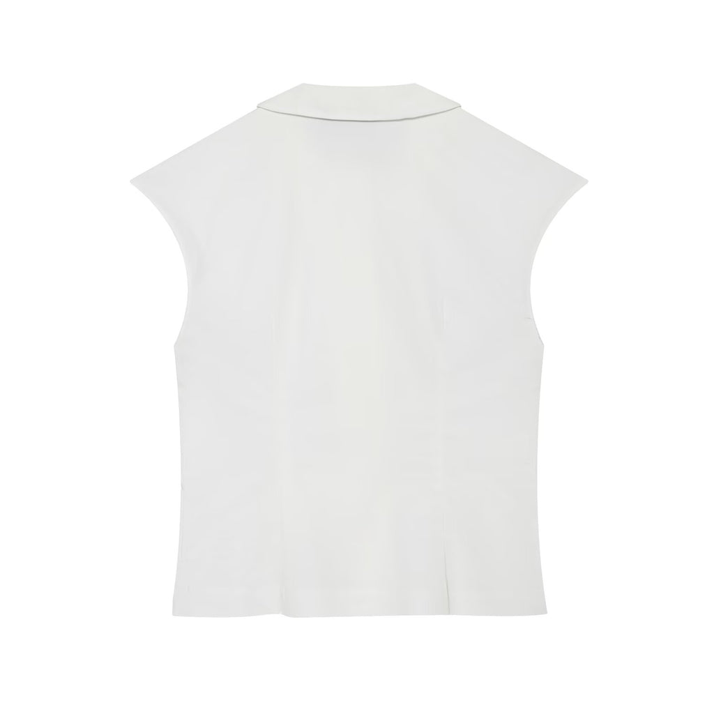 Women's breasted decorative sleeveless lapel top