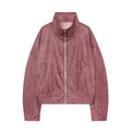 Women's standing collar leather effect pilot jacket Coat