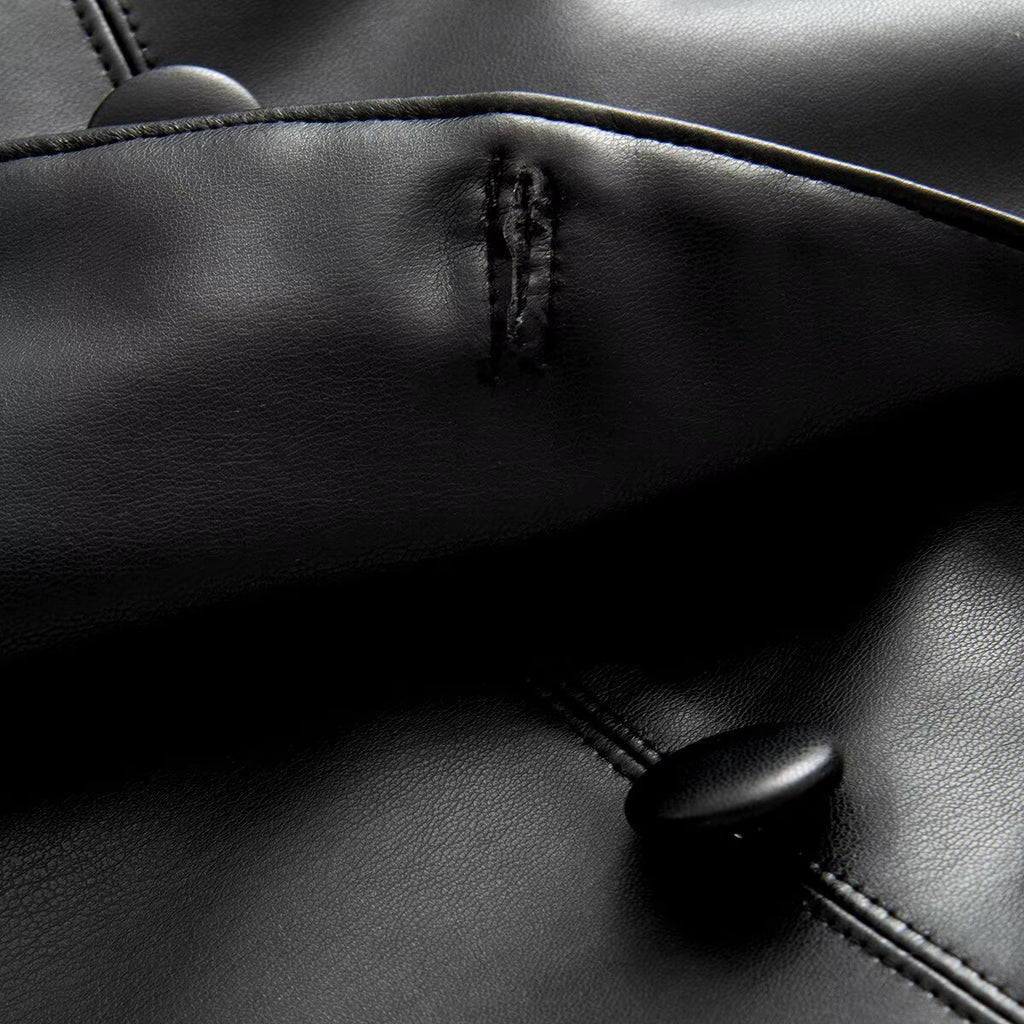 Women's slim double breasted faux leather Blazer Coat