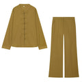 suit Women's 2 pieces loose rope knot buckle linen blend shirt+Pants