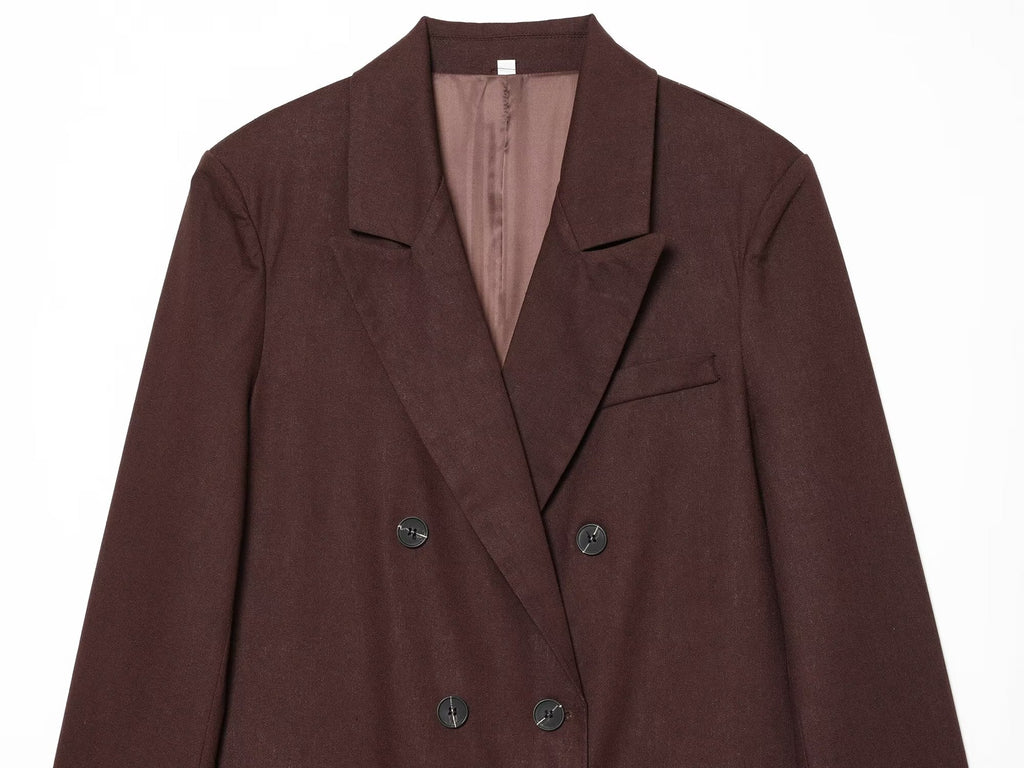 set woman 2 pieces loose linen blend Blazer Coat +straight leg pants