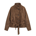 Women's with belt suede textured jacket Coat