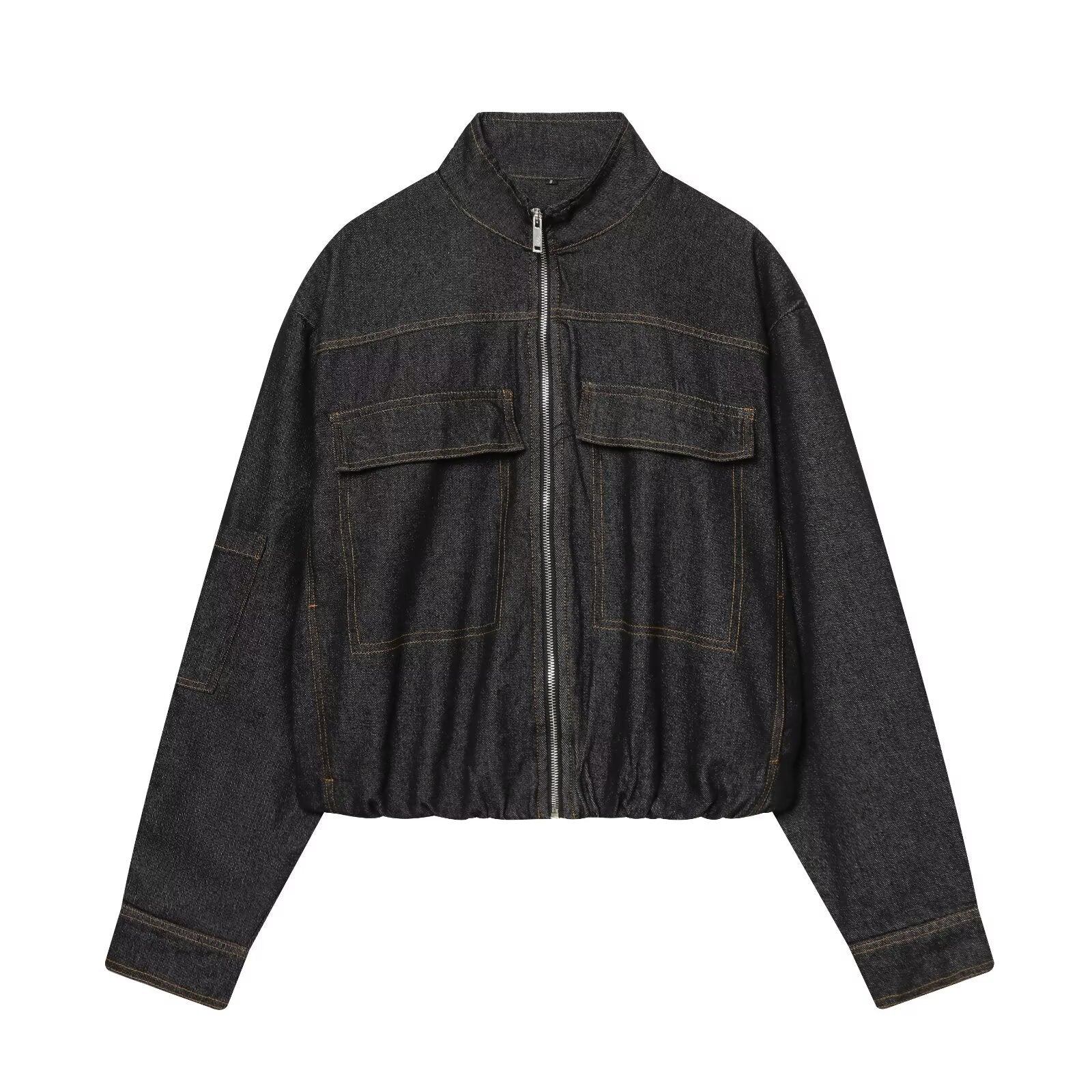 suit Women's 2 pieces standing collar quilted pilot jacket Coat+ jeans