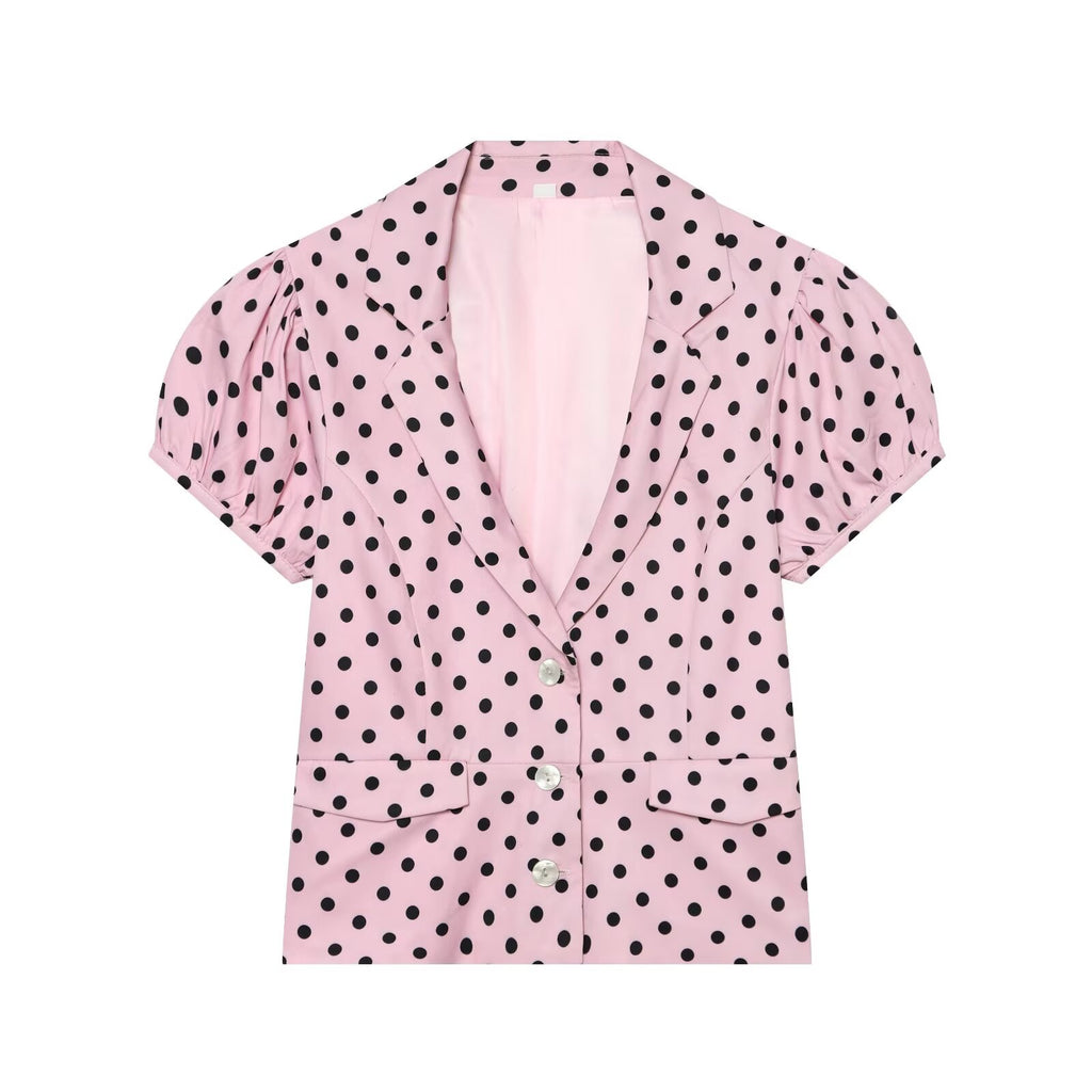 Women's slim polka dot short sleeved coat