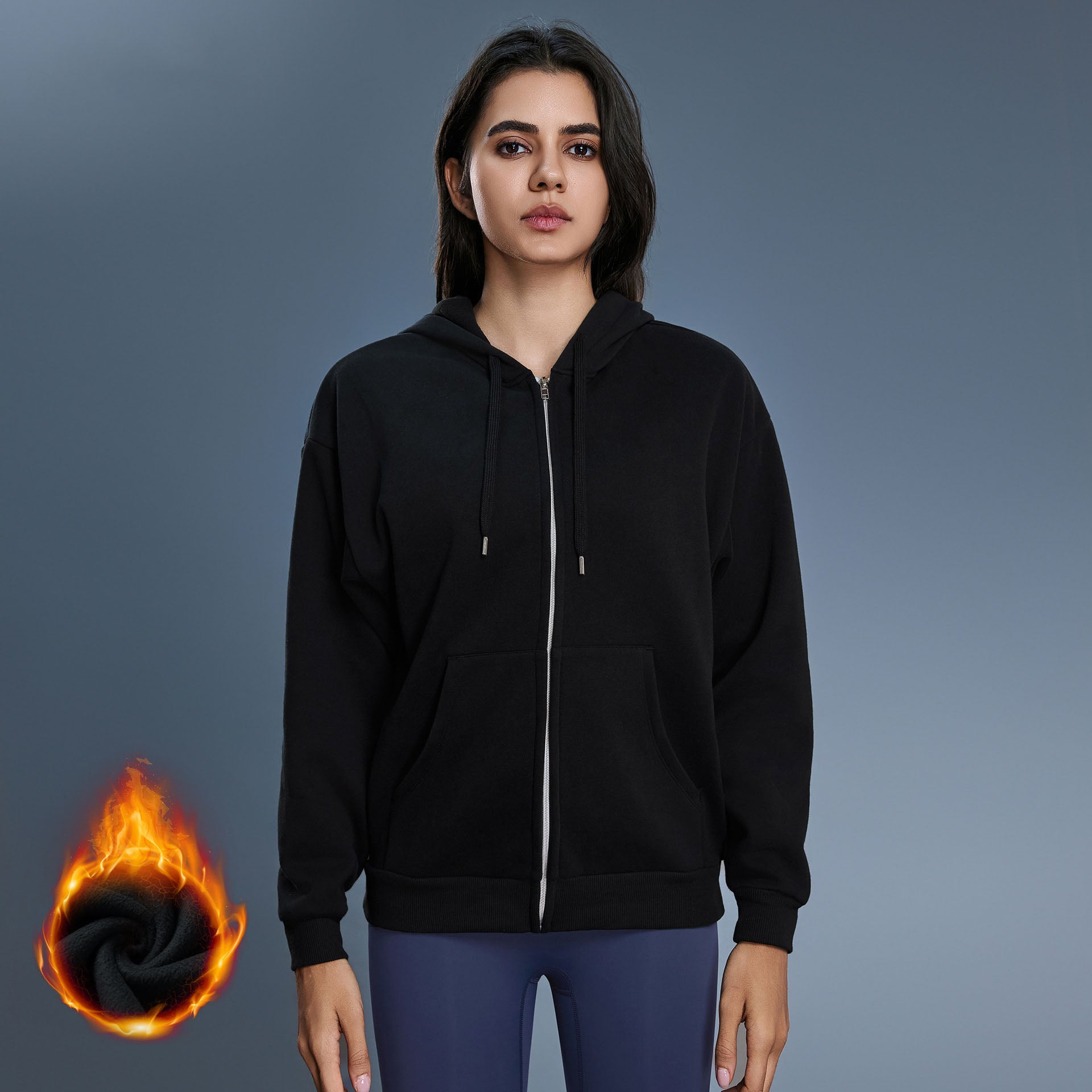 Women's new velvet hooded sweater coat