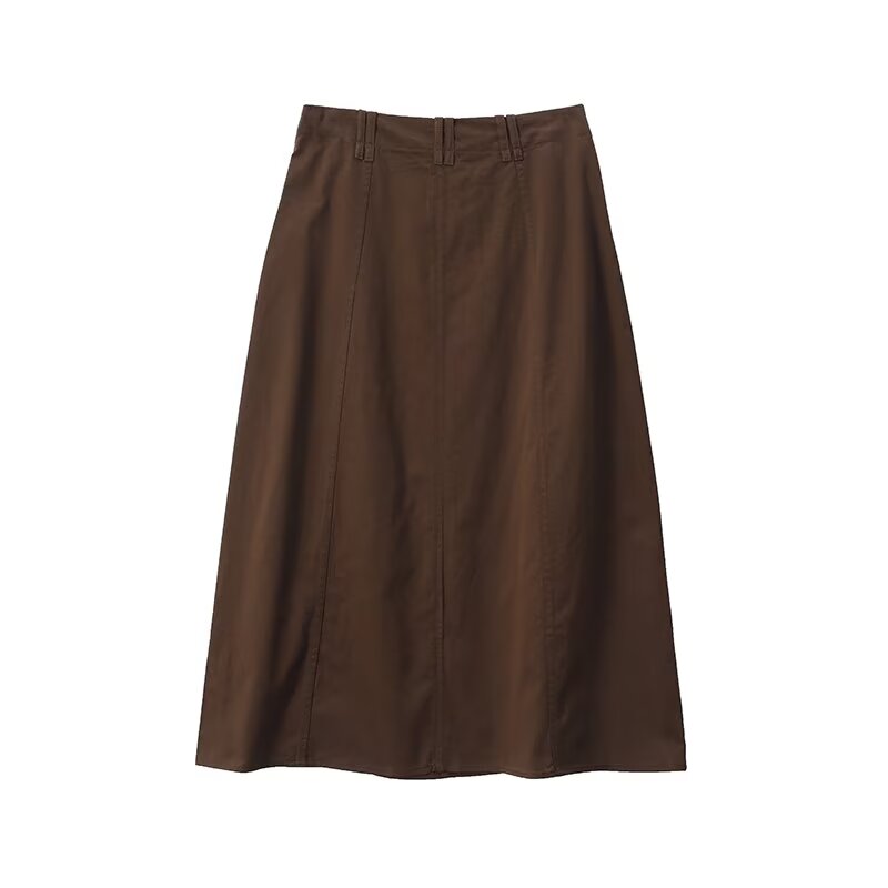 Women's retro casual versatile cotton MIDI skirt