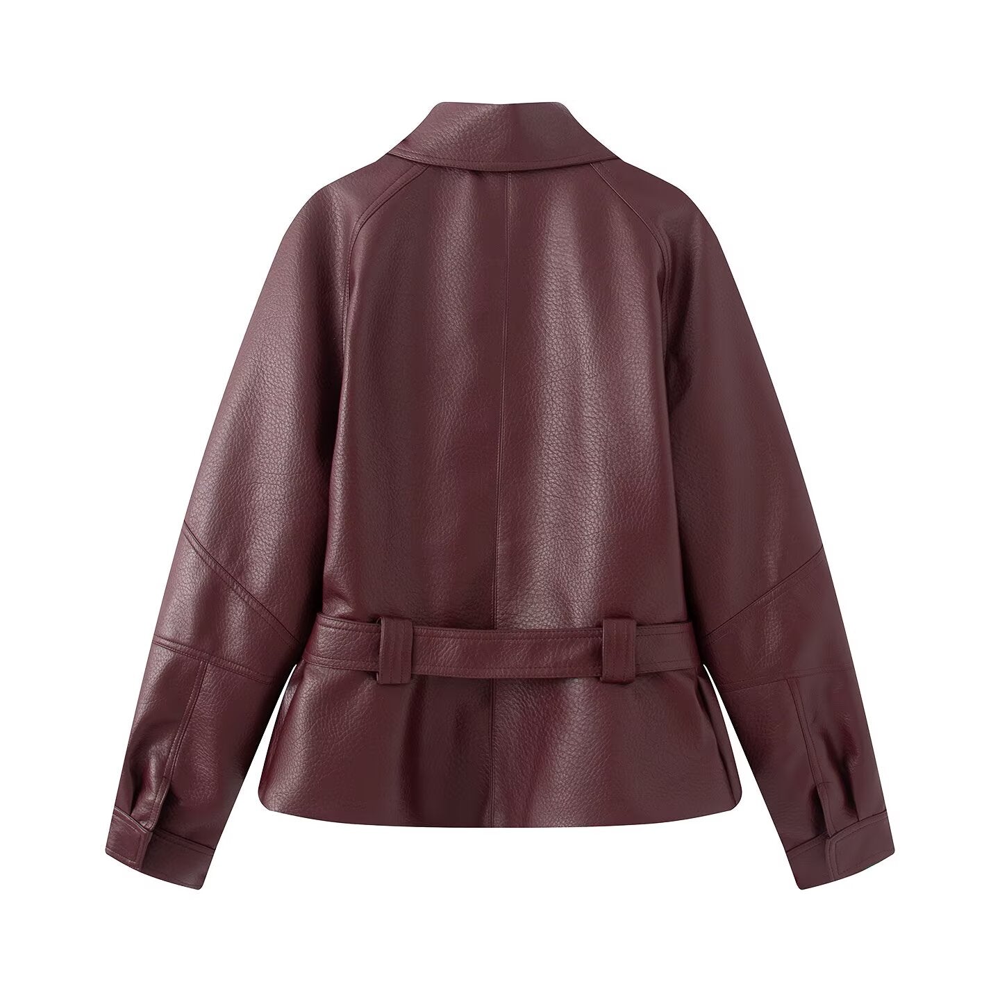 Women's with Belt faux leather windbreaker Coat