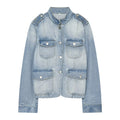 Women's long sleeved stand collar denim jacket
