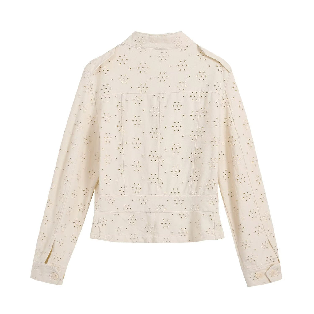 Women's flip pocket decoration hollow jacket Coat