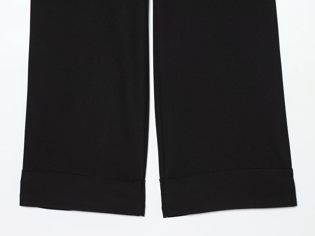 Women's With Belt high waisted straight leg rolled edge pants