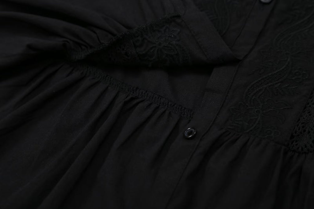 Women's hollowed out embroidered balloon sleeve shirt