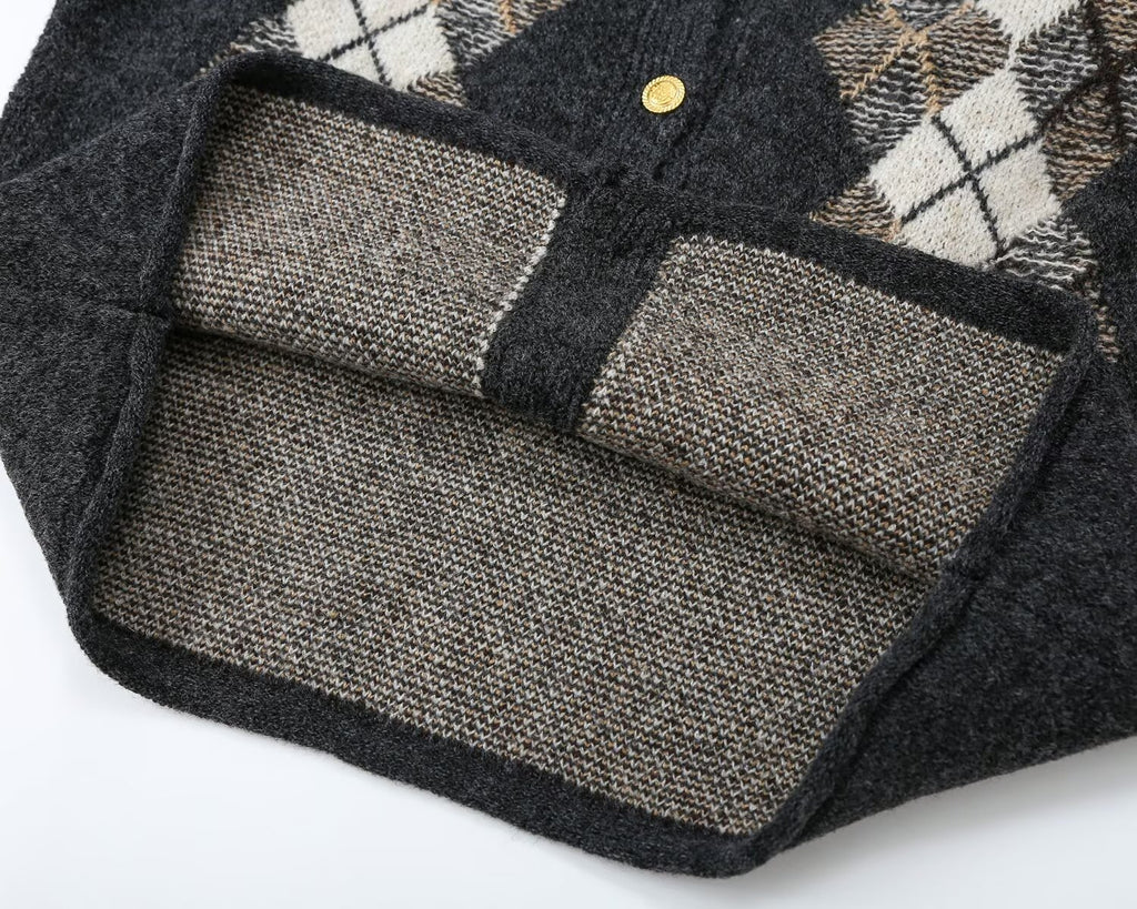 Women's O-Neck diamond patterned knitted Coat