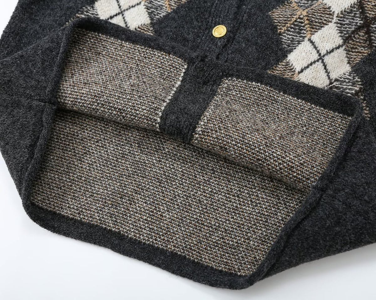 Women's O-Neck diamond patterned knitted Coat