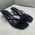 Women's new fashion square head, short heel and thin toe, wearing sandals and slippers.