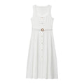 Women's New Fashion With Belt Sleeveless Square Neck Midi Dress