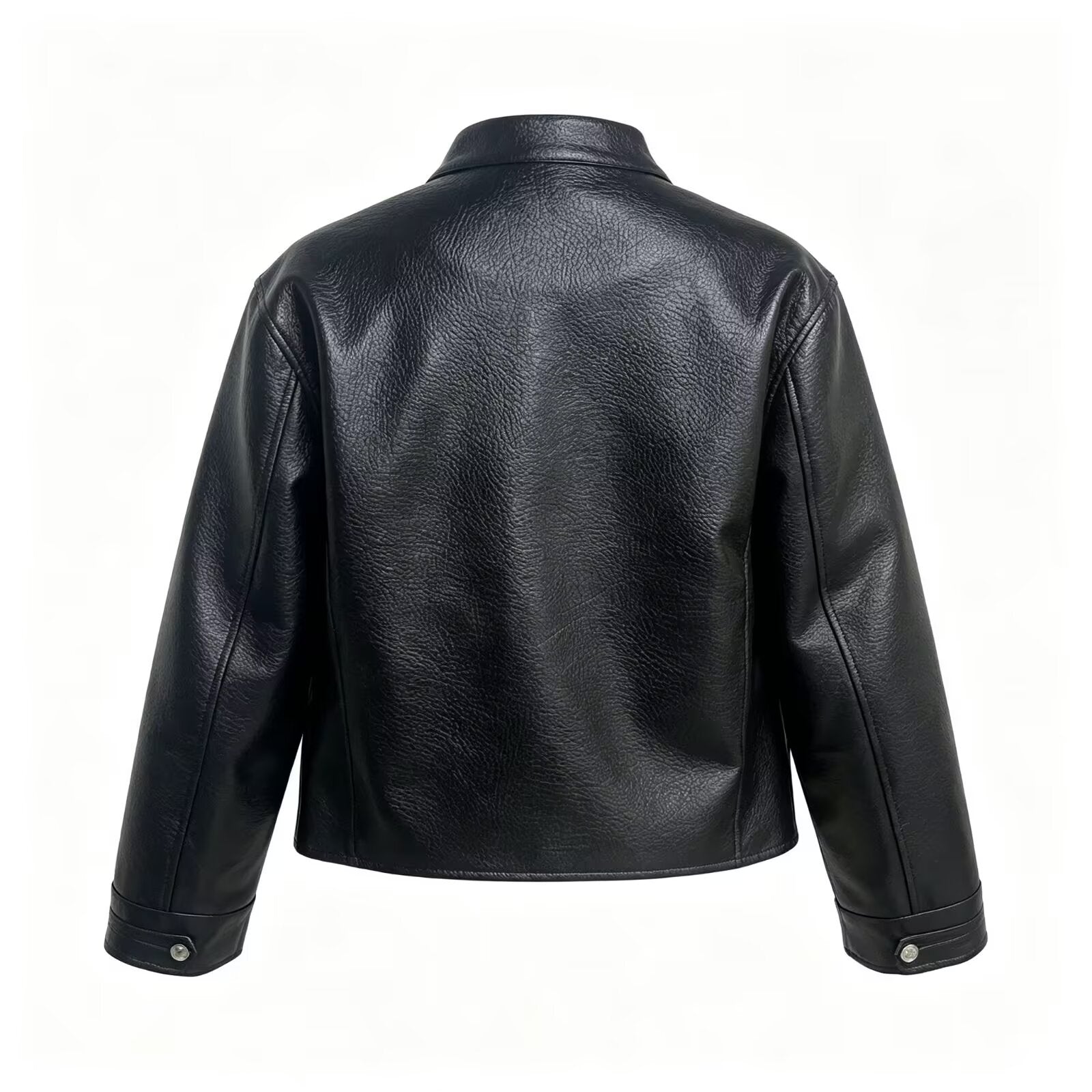 Women's button decoration short Faux Leather jacket Coat