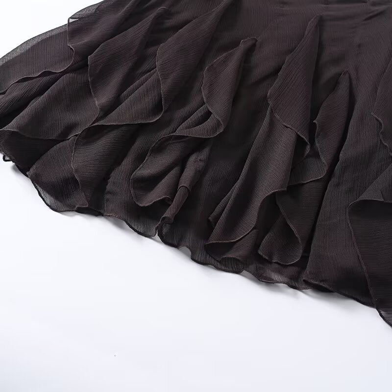 Women's ruffle edge decoration asymmetrical skirt
