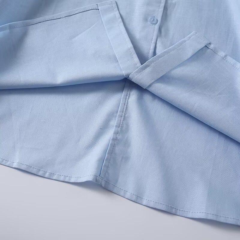 Women's casual linen blend short sleeved shirt
