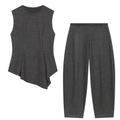 suit Women's 2 pieces O-Neck soft texture short skirt style hem top+pants